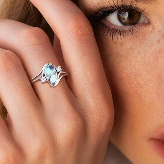 🔥Solange der Vorrat reicht 50% Rabatt!🎉Geometrischer Damenring mit ovalem grünem Mondstein & Zirkonia – modern & stilvoll 💍✨